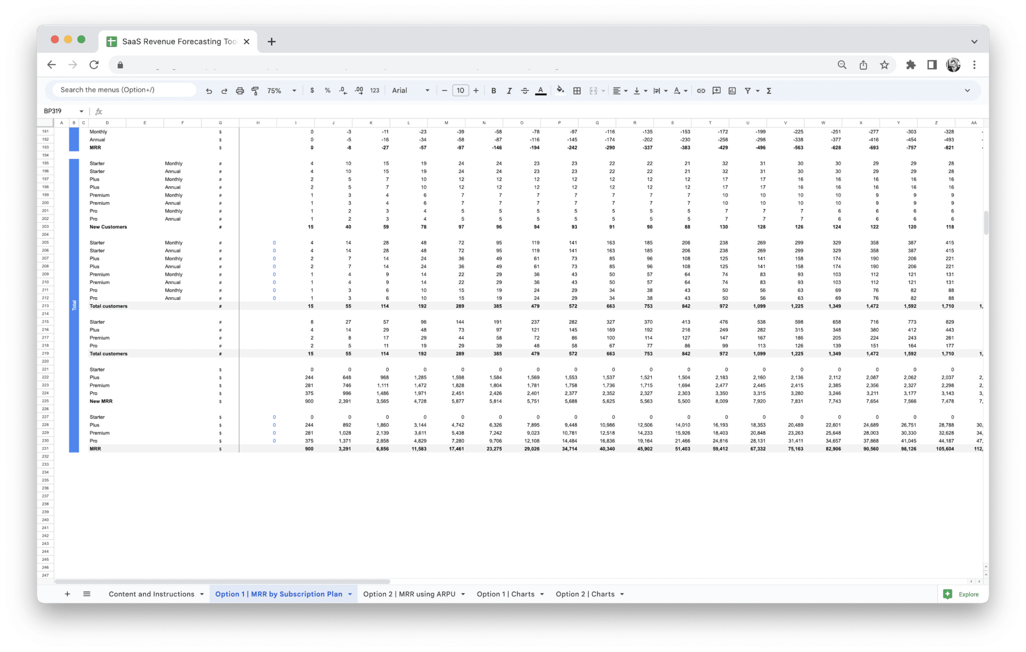 SaaS Revenue Forecasting Tool - Saas Revenue Forecasting Tool Forecasting Total Mrr screenshot in Google Sheets