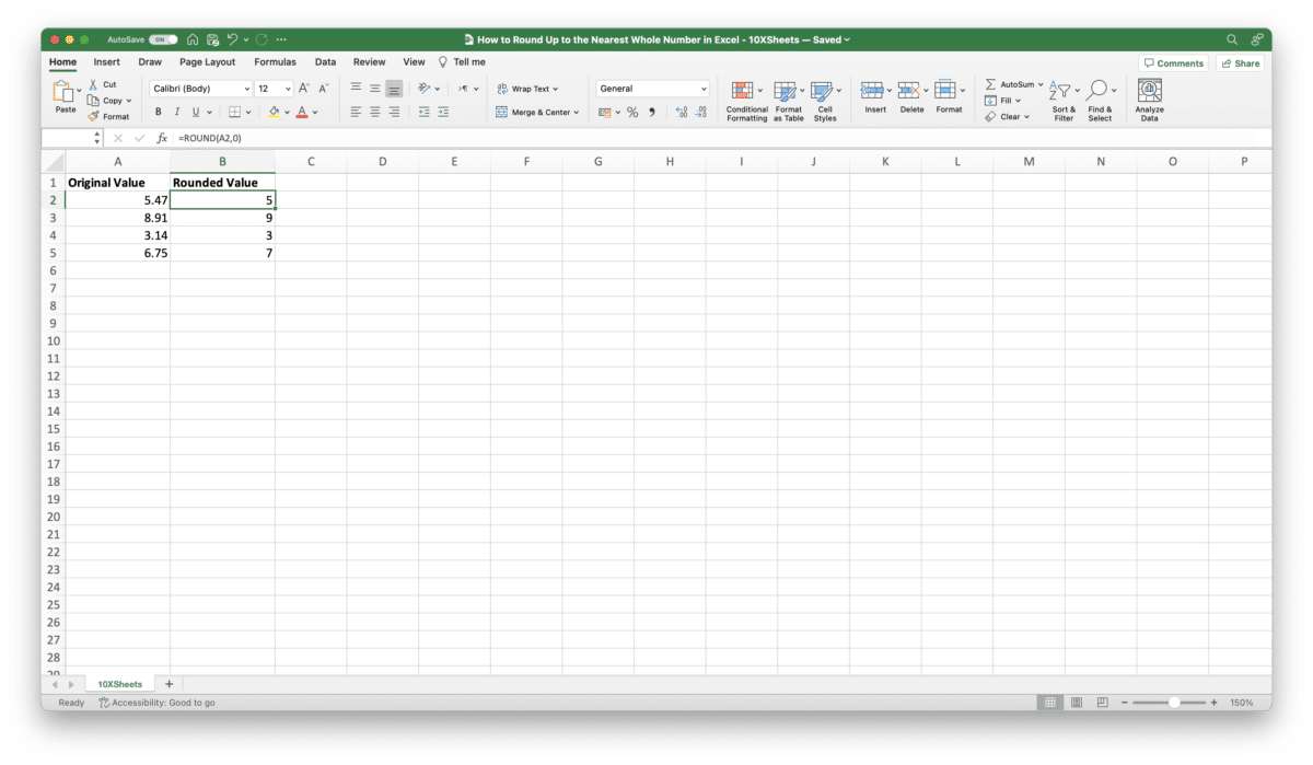 How To Round Up To The Nearest Whole Number In Excel? - 10xsheets