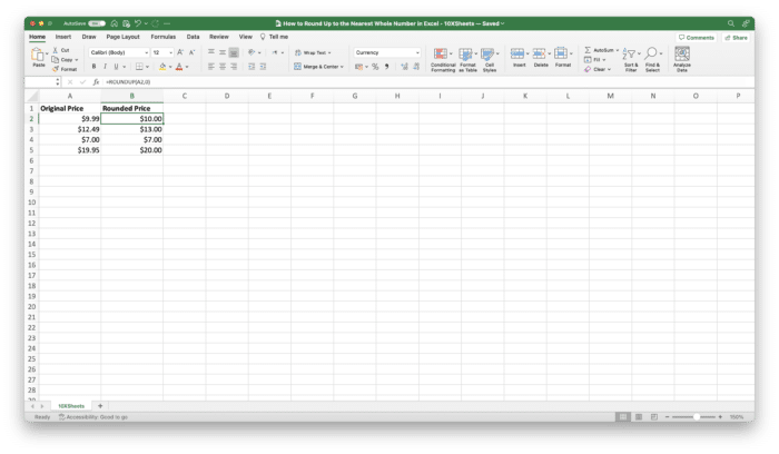 How to Round Up to the Nearest Whole Number in Excel? - 10XSheets