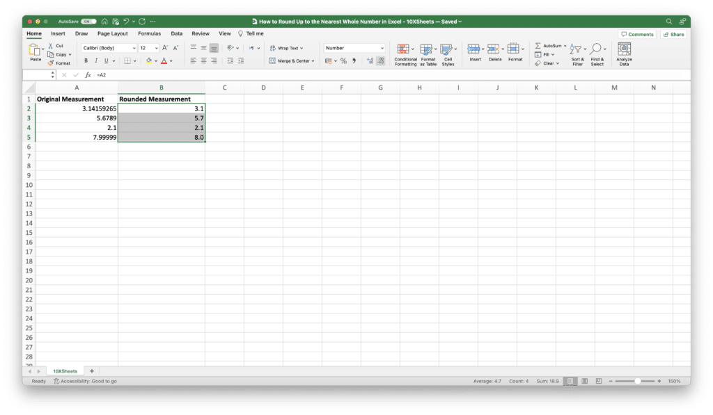 How to Round Up to the Nearest Whole Number in Excel? - 10XSheets