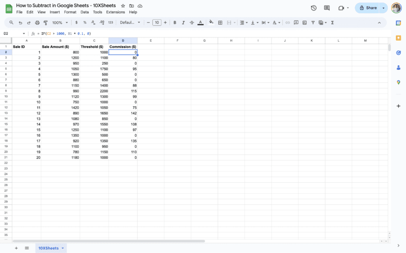 How to Subtract in Google Sheets? Multiple Cells and Columns - 10XSheets