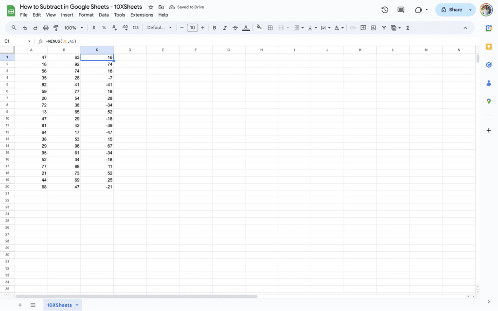 How to Subtract in Google Sheets? Multiple Cells and Columns - 10XSheets